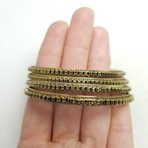 Vintage Set of 4 Brass Tone Metal Bangle Bracelet Bundle, Stacking Estate